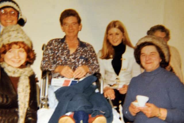 Terry Bligh the first ever patient in St Gemma's hospice with family   at the hospice  in the late 1970's .