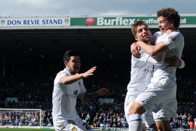 Kalvin Phillips celebrates scoring on his home debut in April 2015.