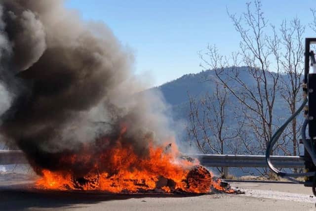 BBC handout photo of a car that was being driven by Top Gear presenters Chris Harris and Eddie Jordan in Monaco, as they have escaped without injury after it burst into flames during filming.