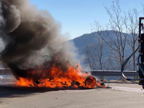 BBC handout photo of a car that was being driven by Top Gear presenters Chris Harris and Eddie Jordan in Monaco, as they have escaped without injury after it burst into flames during filming.