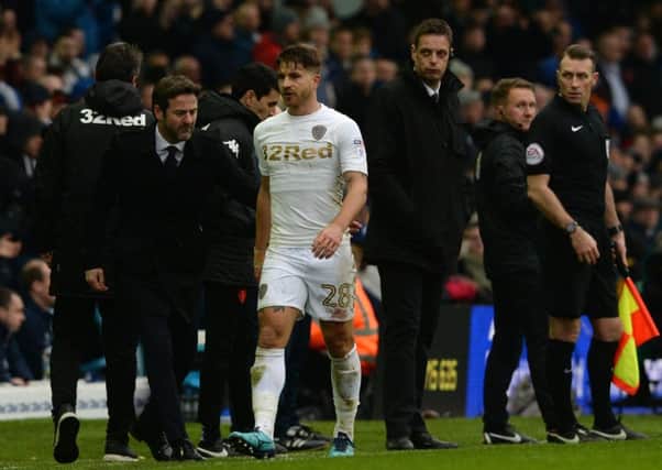 RED: Leeds United's Gaetano Berardi is sent off after being shown a second yellow card. Picture by Bruce Rollinson.