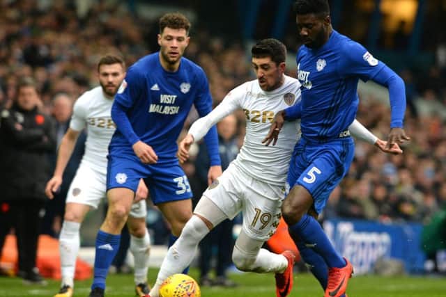Pablo Hernandez and Bruno Ecuela Manga challenge for the ball.
