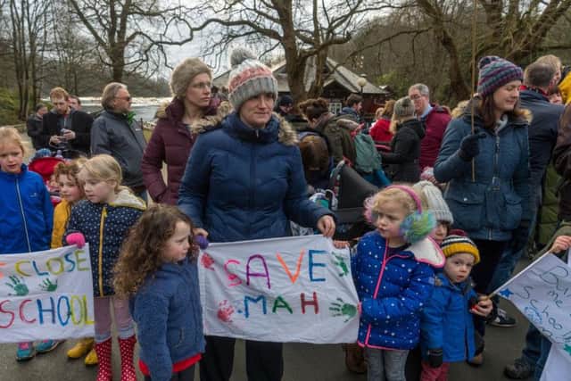A number of parents living in the Roundhay area of Leeds gathered in Roundhay Park before taking part in a short march to highlight that children in the area do not have a local primary school available and that a proposed expansion of Moor Allerton High and Allerton Grange will have a negative effect on those schools.