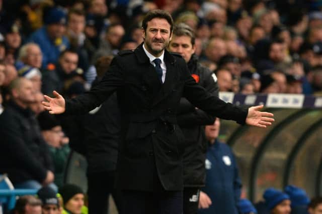 FINAL STRAW: Thomas Christiansen, showing his frustration in the 4-1 defeat to cardiff City at Elland Road on Saturday. Picture: Bruce Rollinson