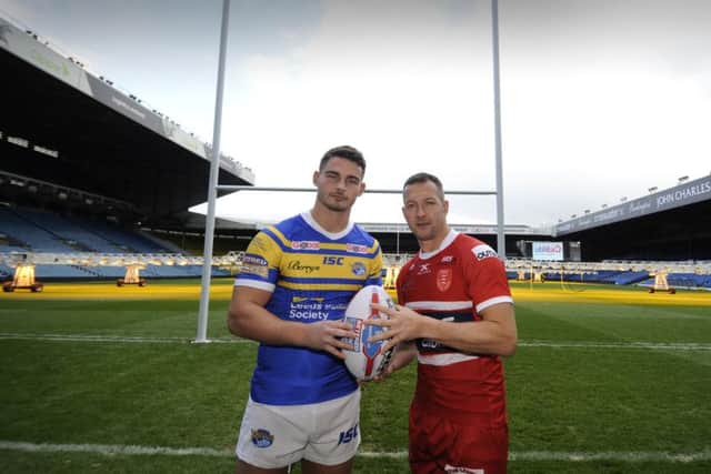 Stevie Ward, left, and Danny McGuire at Elland Road to promote Leeds Rhinos' Super League game with Hull KR on Thursday. PIC: Simon Hulme