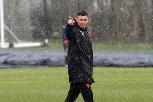 THE WAY FORWARD: Paul Heckingbottom takes his first training session at Thorp Arch. Picture: Varleys/LUFC.