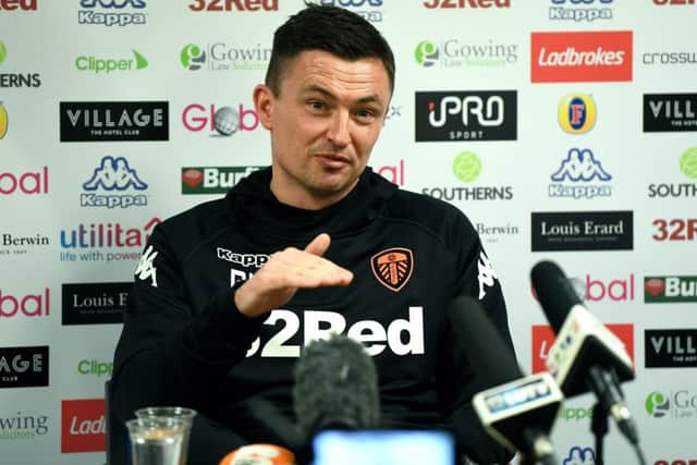 HELLO THERE: New Leeds United head coach Paul Heckingbottom speaks to the media at Thorp Arch.
 Picture: Jonathan Gawthorpe