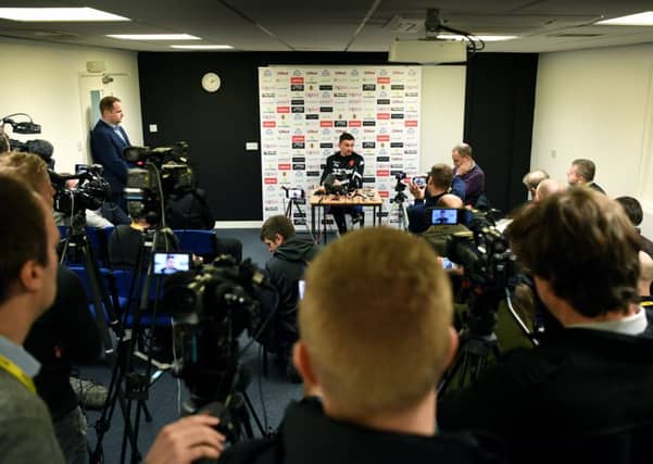 New Leeds United head coach Paul Heckingbottom speaks to the media at Thorp Arch about his appointment and Saturday's fixture against Sheffield United. PIC: Jonathan Gawthorpe