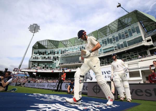 England's Alastair Cook, left, and Mark Stoneman walk out to bat during the second Test at Headingley last August (Picture: Nigel French/PA Wire).