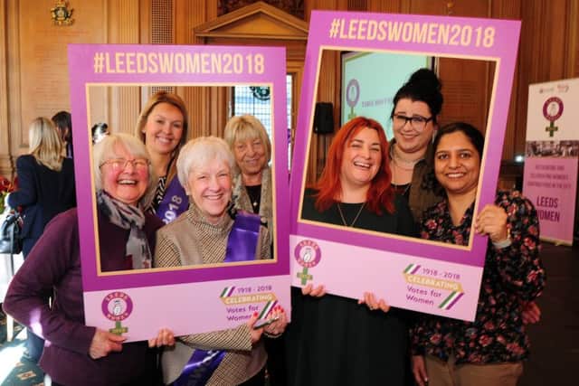 2018 reasons to smile: Some of the guests at the women's summit at Leeds Civic Hall..9th February 2018 ..Picture by Simon Hulme