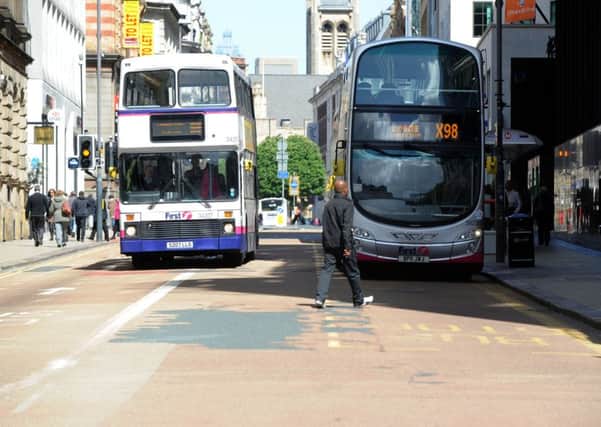 Buses in Leeds City Centre.