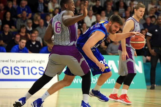 Sheffield Sharks' Tony Wroblicky 'feels the Force' during October's BBL Yorkshire derb. PIC: Chris Etchells