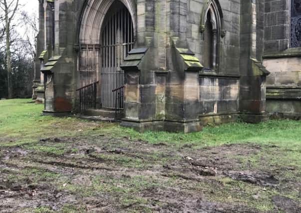MESS: Thieves stole the Yorkshire stone and churned up the grass.