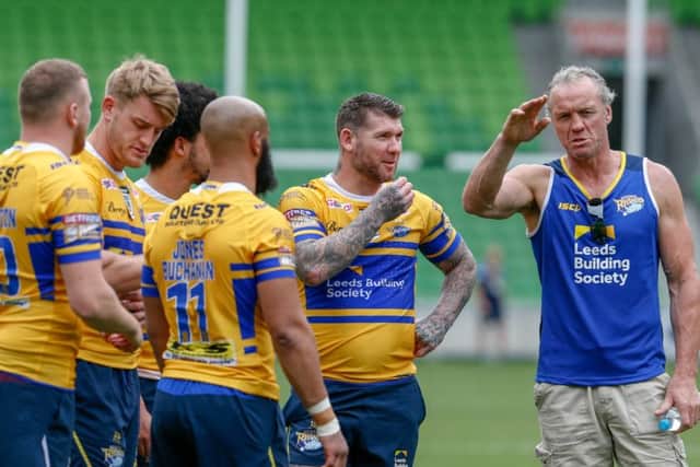 Brian McDermott talks to his players in training at Melbourne. Picture: SWPIX.COM