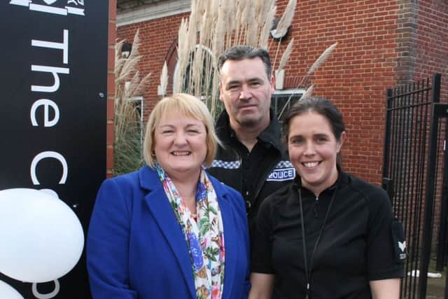Coun Debra Coupar, Leeds District Commander Paul Money and Sgt Lucy Leadbeater.