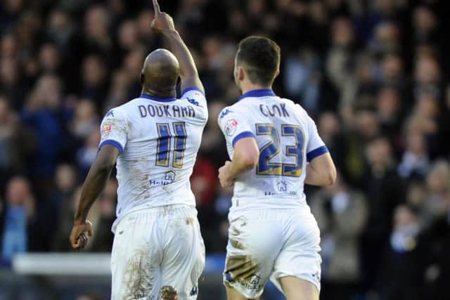 Souleymane Doukara celebrates his goal against Bristol City in January 2016.