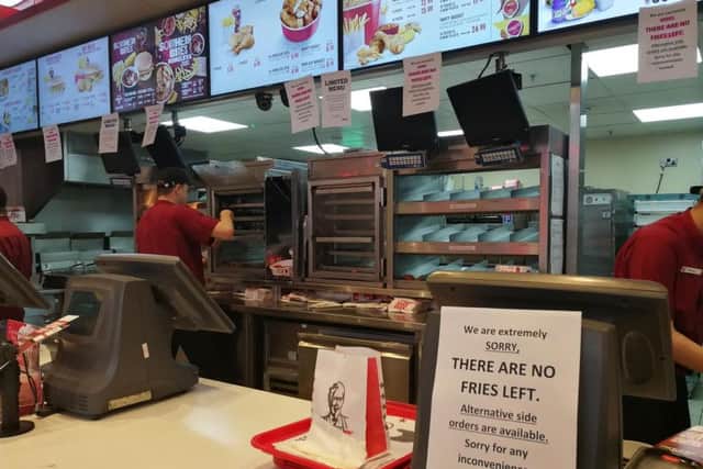 No fries at the fast food joint - KFC in the White Rose Centre.