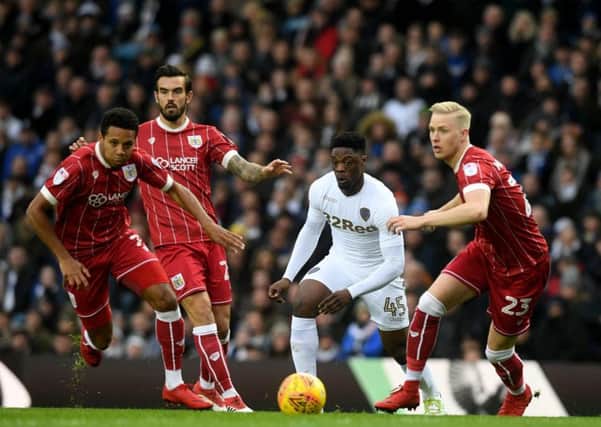 BACK IN THE SIDE: Caleb Ekuban, centre , started for Leeds in a new-look 4-4-2. Picture by James Hardisty.