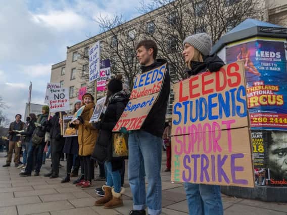 Students have come out in support of university strikes in Leeds this morning. Picture: James Hardisty.