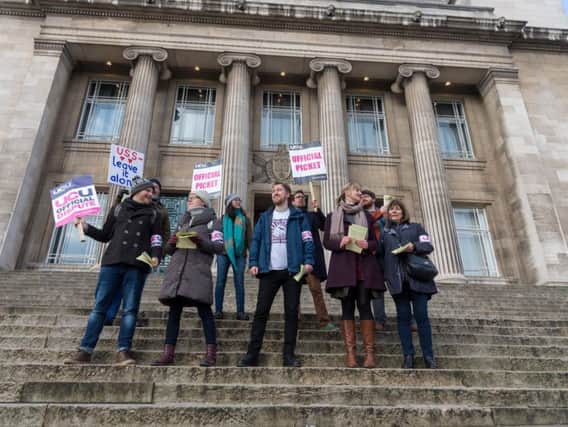 Students and staff at University Leeds came out in protest today against changes to pensions.