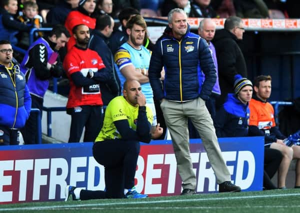 Leeds Rhinos head coach Brian McDermott shows his frustration at Widnes.