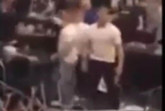 A still image from the video of a brawl at an Elland Road boxing event.