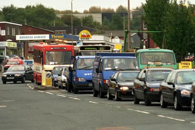 Traffic on Wellington Road, Leeds, near the Armley Gyratory, once named Britains 4th most polluted road.