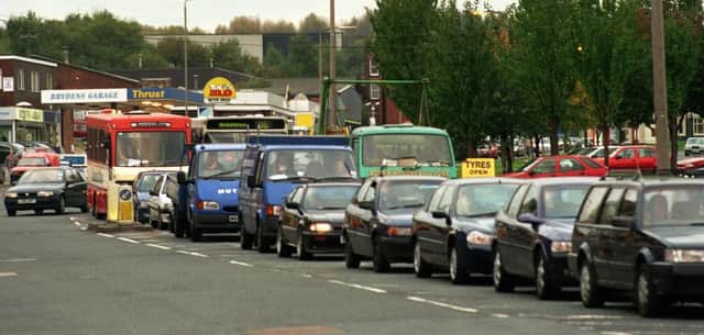 Traffic on Wellington Road, Leeds, near the Armley Gyratory, once named Britains 4th most polluted road.