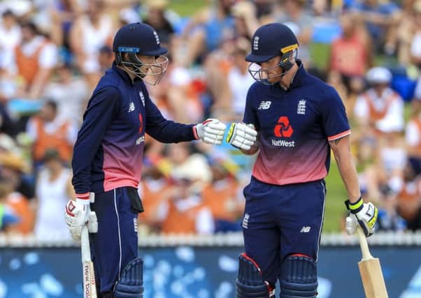 WELCOME BACK: England's Joe Root and Ben Stokes. Picture: AP/John Cowpland