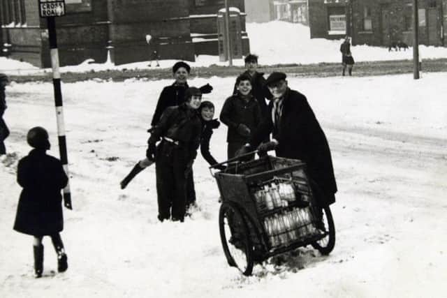 George Mitchell and his milk "float" in winter of 1963 near Balm Road, Hunslet.