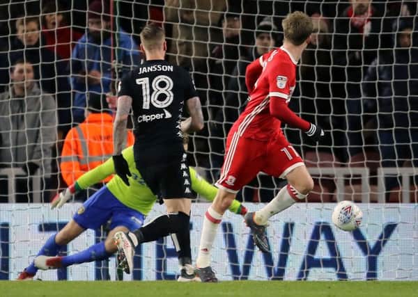 Patrick Bamford scores his first of three goals. PIC: PA