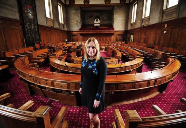 CHAMBER MADE: Leeds city councillor Alice Smart, 25, pictured in the council chamber at Leeds Civic Hall...26th February 2018 ..Picture by Simon Hulme