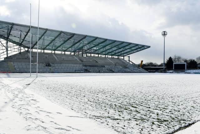 The Emerald Headingley pitch under snow this week.