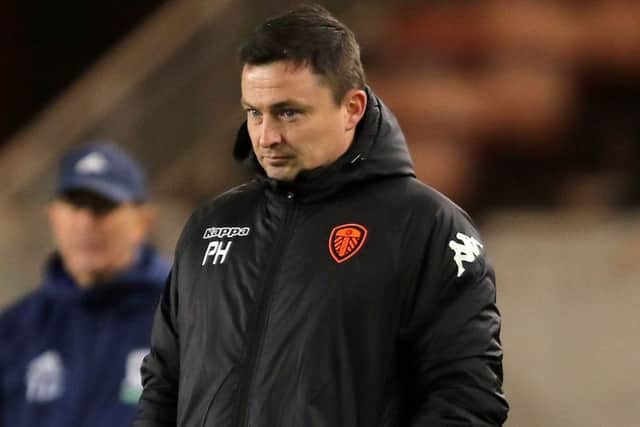 Leeds United manager Paul Heckingbottom watches on during the Sky Bet Championship match at the Riverside Stadium.