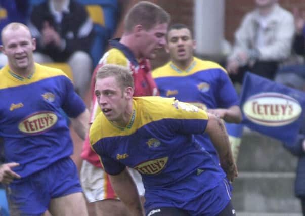 Andy Hay touches down for one of his four tries against London in March 2002.
