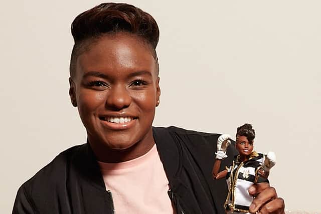 Double Olympic boxing champion Nicola Adams with a one-off first ever "boxer Barbie" as part of its Shero programme recognising women who inspire girls with their achievements unveiled for International Women's Day.