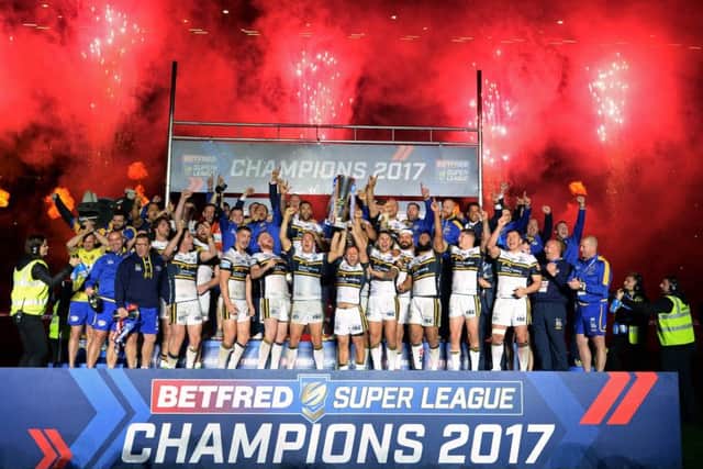 Leeds Rhinos celebrate being crowned Super League Champions 2017.
