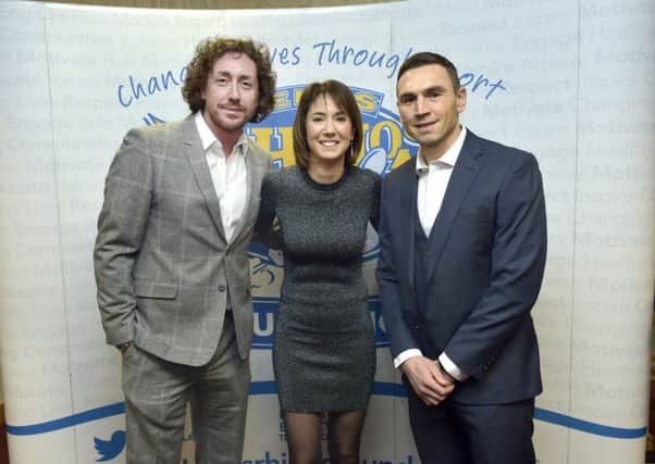 Guest speakers: Ryan Sidebottom and Kevin Sinfield with Tanya Arnold at Leeds Rhinos Foundations annual fundraising dinner.  All pictures by Steve Riding.