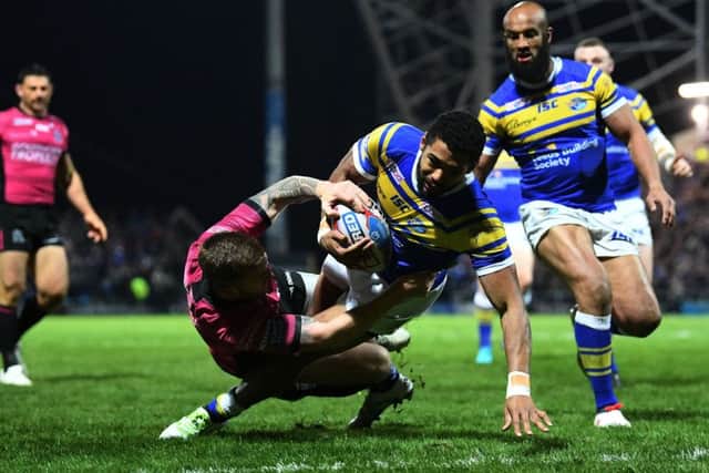 Going over: Kallum Watkins scores the opening try.