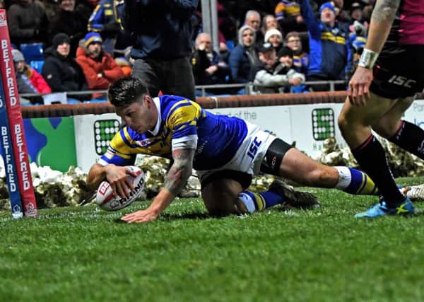 Tom Briscoe scores the second try of the match against Hull.