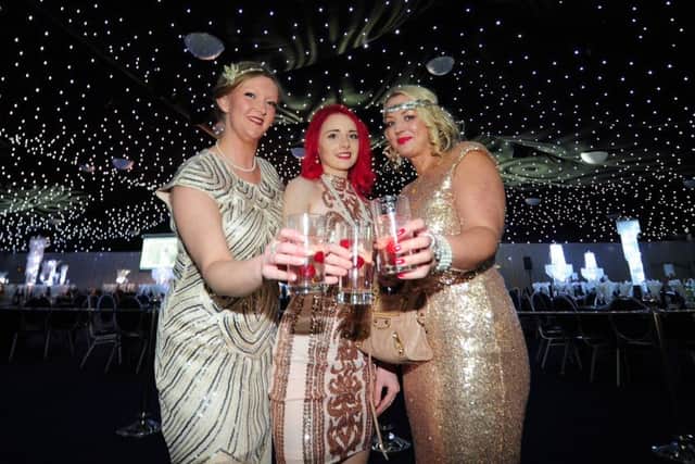 Oliver Awards, at Elland Road Pavilion, Leeds.Pictured from the left are Charlotte Russell, Kayla Richardson and Kirsty Richardson..6th March 2017 ..Picture by Simon Hulme