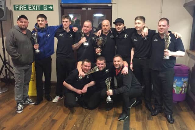 West Yorkshire Blackball County Pool's title winning mens A team. Back row (left to right): Scott Peart (captain), Kieron Savage, Josh Juhasz, Steve Webster, Darren Brown (manager), Seb Web, Jack Heckingbottom and Sam Chambers. Front left to right: Nick Woolerton, Daz Cheetham and Geoff Allen.