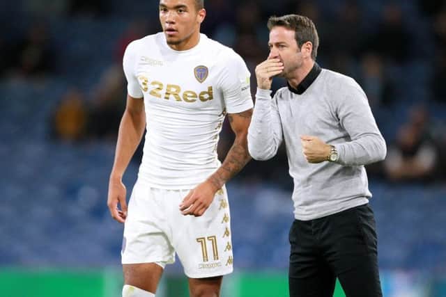 Former Leeds United boss Thomas Christiansen instructs Jay-Roy Grot during a League Cup clash at Burnley.