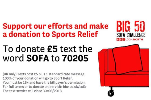 To donate 5 text the word SOFA to 70205