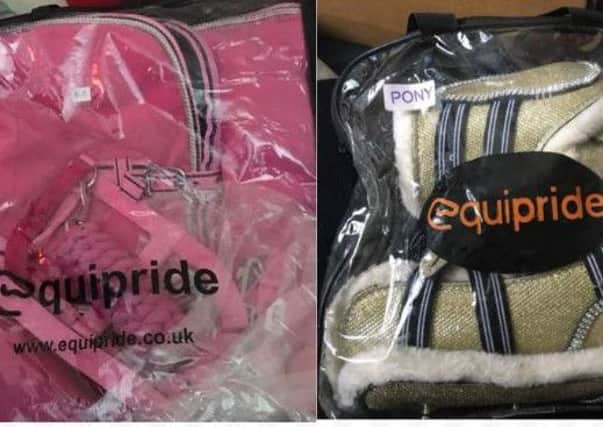 Examples of the stolen goods taken from the warehouse of horse equipment supplier Equipride in Beeston.