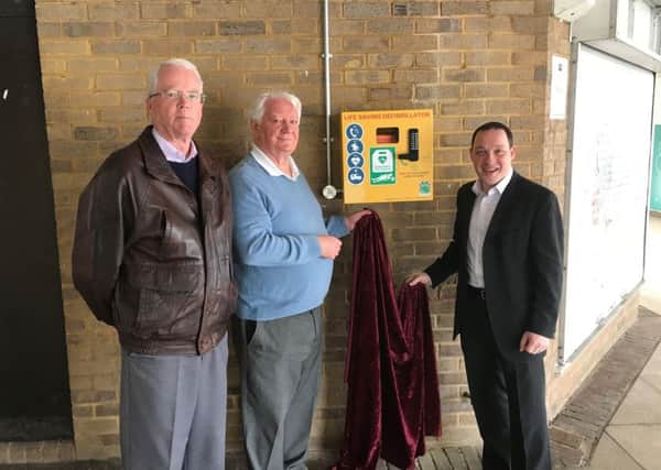 Alwoodley Councillors Dan Cohen, Neil Buckley and Peter Harrand with the new community defibrillator in Moor Allerton.