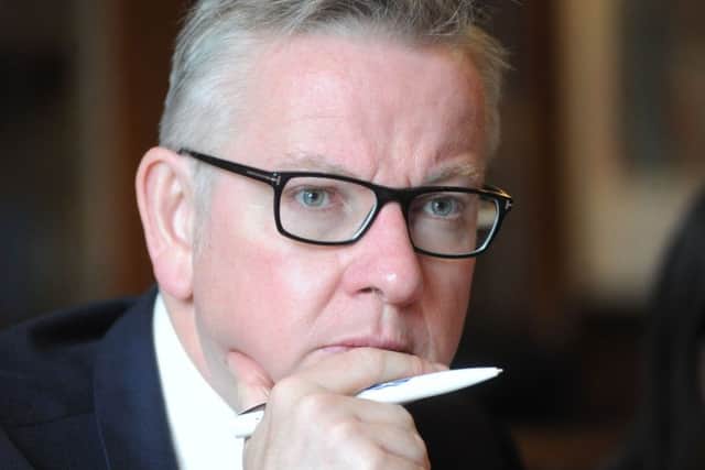 27 Sept 2017....Secretary of State Michael Gove with tree protestors at a meeting in Sheffield earlier today (Wednesday). Picture Scott Merrylees