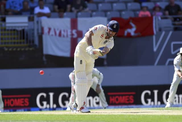 England's Alastair Cook opens the batting against New Zealand during their first cricket test in Auckland. Picture: AP/Ross Setford.