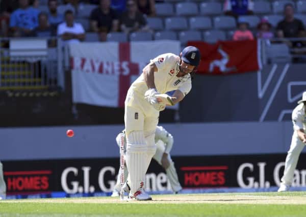 England's Alastair Cook opens the batting against New Zealand during their first cricket test in Auckland. Picture: AP/Ross Setford.