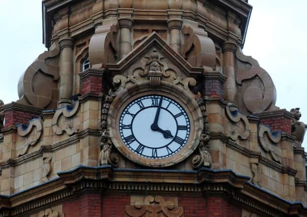 The clock above the Michael Kors shop, Briggate, Leeds..23rd March 2018 ..Picture by Simon Hulme